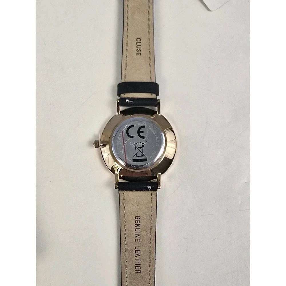 Cluse Women's Minuit White‎ Dial Black Leather Rose Gold Case Watch CL30003 NWT